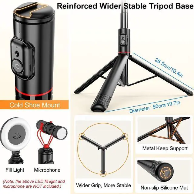 Alt view image 5 of 6 - 72" Phone Tripod & Selfie Stick - Tripod for iPhone Cell Phone Tripod Stand Holder w Cold Shoe Mount, Portable Travel Tripods for iPhone 16 15 14 13 Pro Max Android Video Recording Vlog