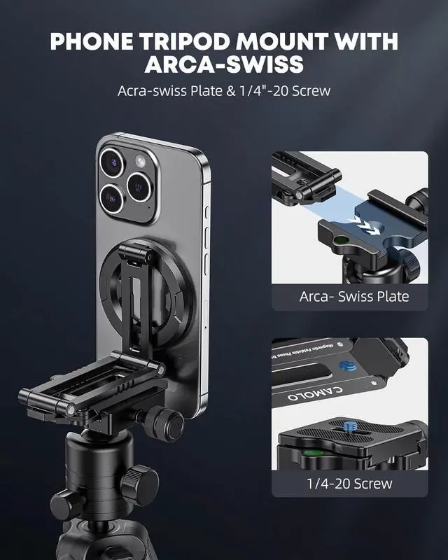 Alt view image 4 of 7 - Magnetic Pocket Phone Tripod Foldable Compatible with Magsafe for iPhone 16/15/14/13/12 Plus Pro Max Series, MG03 PRO Aluminium Smartphone Mini Tripod Cell Phone Stand Magnet Quick Mount