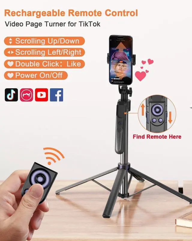 Alt view image 3 of 7 - 71 Auto Face Tracking Tripod for iPhone with Light,360° Rotating Phone Stand with Rechargeable Remote Control for TikTok Vlog Video Recording, Phone Tripod for Android Camera/GoPro/Ring Light