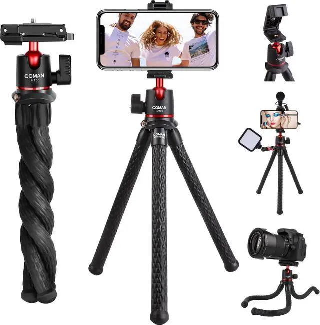 Main image of COMAN Flexible Mini Phone Tripod, Waterproof Stand for Camera GoPro, Hidden Cell Phone Mount, Portable Travel Tripod for Video Recording Vlogging Selfie