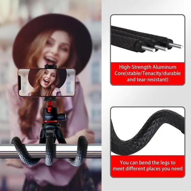 Alt view image 3 of 7 - COMAN Flexible Mini Phone Tripod, Waterproof Stand for Camera GoPro, Hidden Cell Phone Mount, Portable Travel Tripod for Video Recording Vlogging Selfie