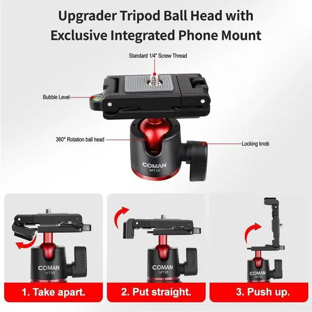 Alt view image 4 of 7 - COMAN Flexible Mini Phone Tripod, Waterproof Stand for Camera GoPro, Hidden Cell Phone Mount, Portable Travel Tripod for Video Recording Vlogging Selfie