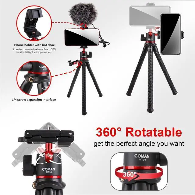 Alt view image 6 of 7 - COMAN Flexible Mini Phone Tripod, Waterproof Stand for Camera GoPro, Hidden Cell Phone Mount, Portable Travel Tripod for Video Recording Vlogging Selfie
