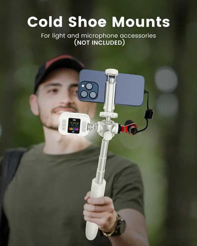 Alt view image 5 of 6 - Vlogging Tripod for Phone and Camera, 48" Phone Tripod Stand with 3 Cold Shoes for Lights and Microphones (Both are not Included), Selfie Stick with Remote for Video Recording, White