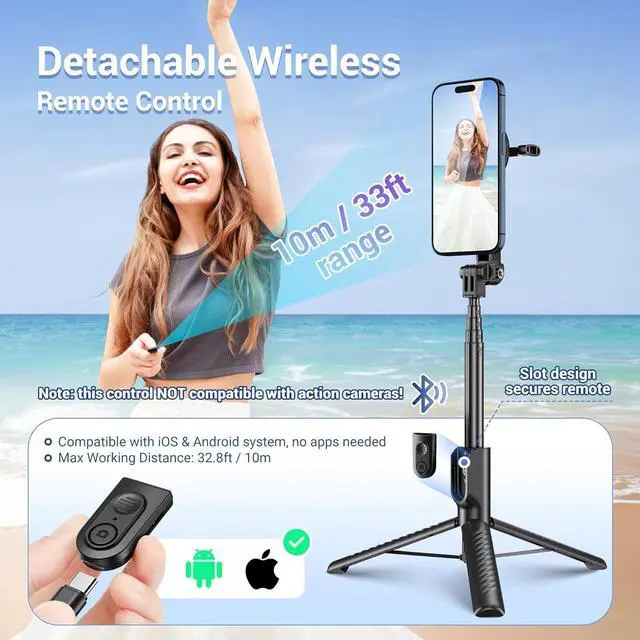 Alt view image 2 of 7 - KIWIFOTOS Mini Magnetic Tripod for iPhone MagSafe Selfie Stick with Wireless Remote for iPhone 16 15 14 Travel Vlogging Video Recording Cell Phone Tripod Stand for Samsung Google Pixel