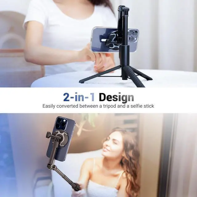 Alt view image 3 of 7 - KIWIFOTOS Mini Magnetic Tripod for iPhone MagSafe Selfie Stick with Wireless Remote for iPhone 16 15 14 Travel Vlogging Video Recording Cell Phone Tripod Stand for Samsung Google Pixel