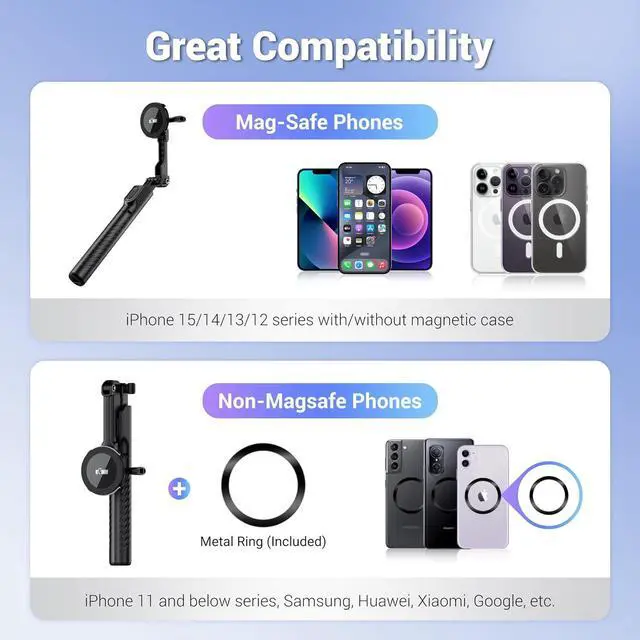 Alt view image 5 of 7 - KIWIFOTOS Mini Magnetic Tripod for iPhone MagSafe Selfie Stick with Wireless Remote for iPhone 16 15 14 Travel Vlogging Video Recording Cell Phone Tripod Stand for Samsung Google Pixel