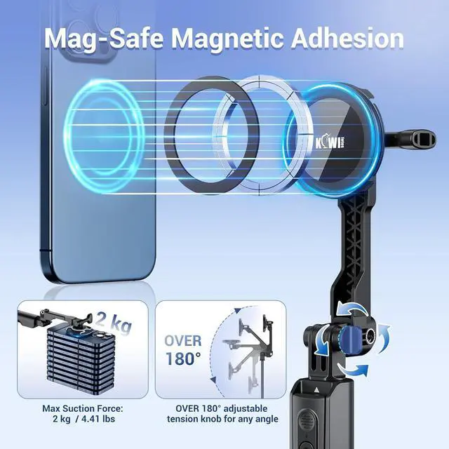 Alt view image 7 of 7 - KIWIFOTOS Mini Magnetic Tripod for iPhone MagSafe Selfie Stick with Wireless Remote for iPhone 16 15 14 Travel Vlogging Video Recording Cell Phone Tripod Stand for Samsung Google Pixel