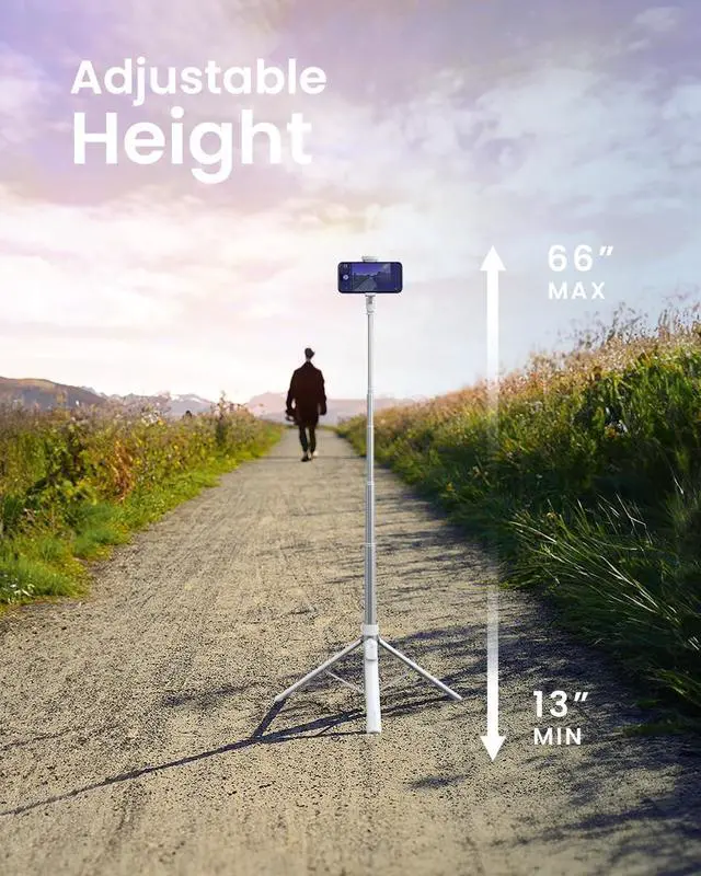 Alt view image 4 of 7 - Tripod for iPhone, 66 JustTap Phone Tripod, Selfie Stick Cell Phone Stand for Recording Travel, Content Creator Essentials, White