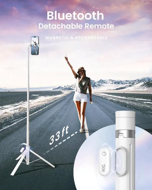 Alt view image 7 of 7 - Tripod for iPhone, 66 JustTap Phone Tripod, Selfie Stick Cell Phone Stand for Recording Travel, Content Creator Essentials, White