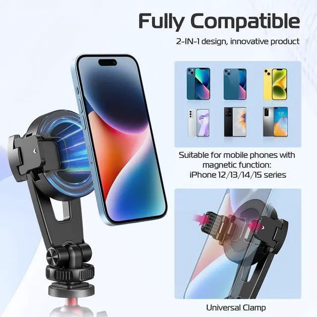 Alt view image 4 of 7 - ULANZI Magnetic iPhone Tripod Mount MA47, Magnet Phone Holder Adapter Tripod Clamp Compatible with MagSafe for iPhone 12 13 14 15 16 Plus Pro Max All Series and More