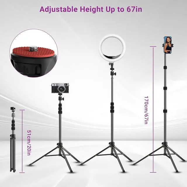 Alt view image 5 of 7 - 67" Camera Tripod Stand, Compact Tripod for Camera with Phone Holder & Ball Head, Portable Aluminum DSLR Tripods for Cell Phone, Video Recording, Filming, Vlogging
