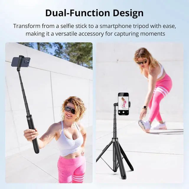 Alt view image 5 of 7 - SYNCWIRE 53.5" Phone Tripod, Selfie Stick Tripod with Bluetooth Remote, All-in-One Aluminum Phone Tripod Stand for 4-7 iPhone and Android Smartphones, Black