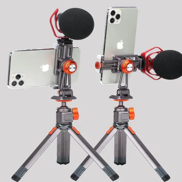 Alt view image 2 of 7 - Metal Cell Phone Tripod Mount, Smartphone Tripod Mount Adapter with Cold Shoe, Cell Phone Stand Holder Clamp for iPhone 6 7 Plus 11 12 13 Pro Samsung Google