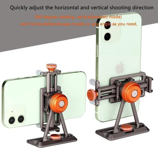 Alt view image 7 of 7 - Metal Cell Phone Tripod Mount, Smartphone Tripod Mount Adapter with Cold Shoe, Cell Phone Stand Holder Clamp for iPhone 6 7 Plus 11 12 13 Pro Samsung Google