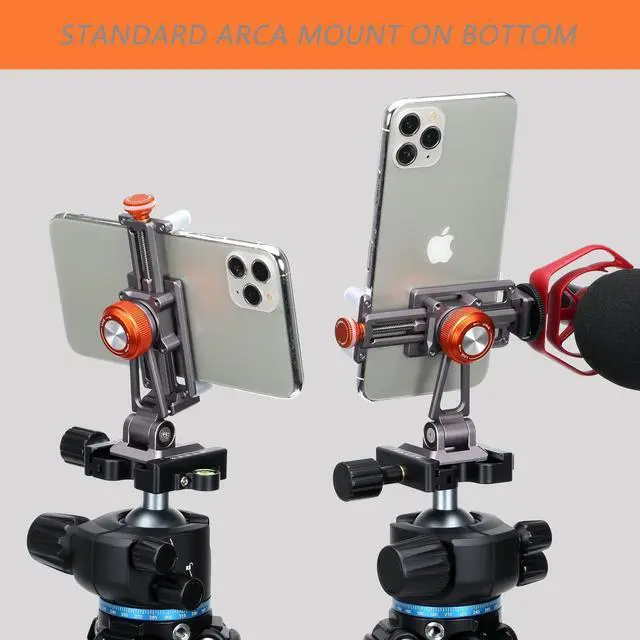Alt view image 5 of 7 - Metal Cell Phone Tripod Mount, Smartphone Tripod Mount Adapter with Cold Shoe, Cell Phone Stand Holder Clamp for iPhone 6 7 Plus 11 12 13 Pro Samsung Google
