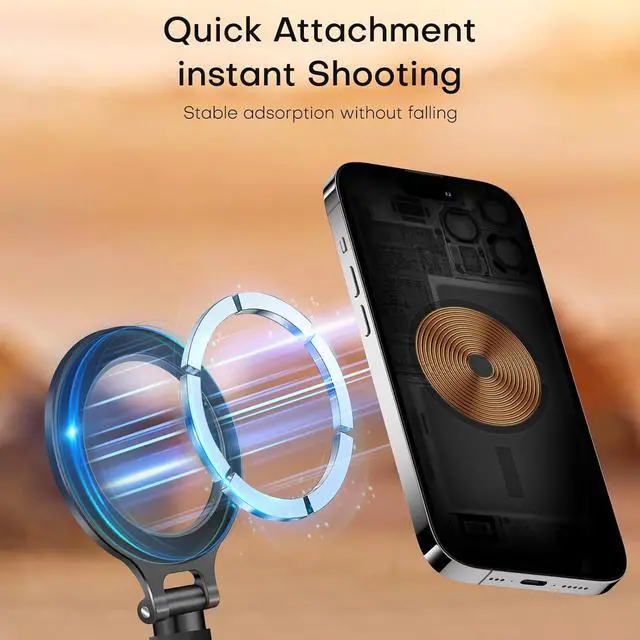 Alt view image 4 of 7 - REYGEAK Magnetic Phone Holder with 1/4 Screw Flexible Tripod Phone Stand Stick Pole for Magsafe iPhone Samsung Android Cellphones Bendable Phone Holder Bike Tube Bar Clamp Mount(20.4 in)