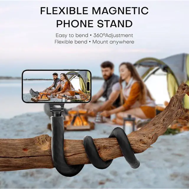 Alt view image 2 of 7 - REYGEAK Magnetic Phone Holder with 1/4 Screw Flexible Tripod Phone Stand Stick Pole for Magsafe iPhone Samsung Android Cellphones Bendable Phone Holder Bike Tube Bar Clamp Mount(20.4 in)