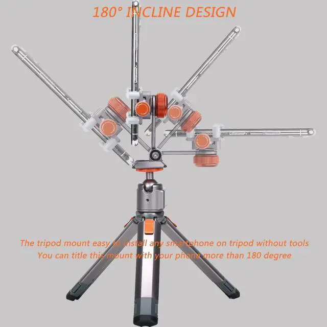 Alt view image 6 of 7 - Metal Cell Phone Tripod Mount, Smartphone Tripod Mount Adapter with Cold Shoe, Cell Phone Stand Holder Clamp for iPhone 6 7 Plus 11 12 13 Pro Samsung Google