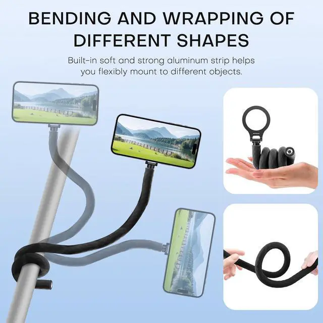 Alt view image 6 of 7 - REYGEAK Magnetic Phone Holder with 1/4 Screw Flexible Tripod Phone Stand Stick Pole for Magsafe iPhone Samsung Android Cellphones Bendable Phone Holder Bike Tube Bar Clamp Mount(20.4 in)