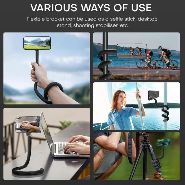 Alt view image 5 of 7 - REYGEAK Magnetic Phone Holder with 1/4 Screw Flexible Tripod Phone Stand Stick Pole for Magsafe iPhone Samsung Android Cellphones Bendable Phone Holder Bike Tube Bar Clamp Mount(20.4 in)