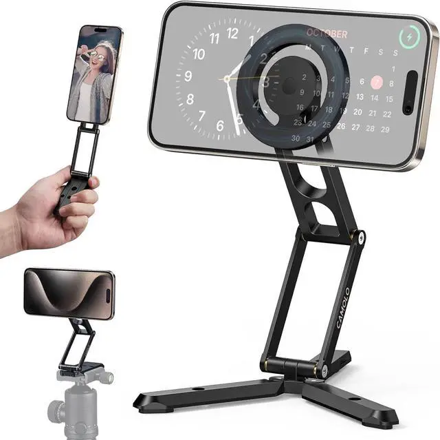 Main image of Magnetic Pocket Phone Tripod Foldable Compatible with Magsafe for iPhone 15/14/13/12 Plus Pro Max Series, Mini Cell Phone Tripod Mount Handle Smartphone Desk Stand Travel All in One