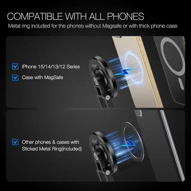 Alt view image 2 of 7 - Magnetic Pocket Phone Tripod Foldable Compatible with Magsafe for iPhone 15/14/13/12 Plus Pro Max Series, Mini Cell Phone Tripod Mount Handle Smartphone Desk Stand Travel All in One