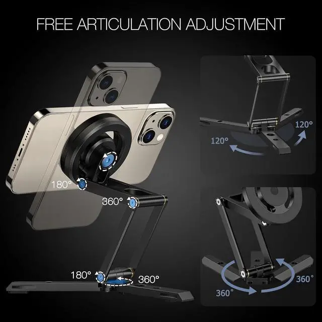 Alt view image 3 of 7 - Magnetic Pocket Phone Tripod Foldable Compatible with Magsafe for iPhone 15/14/13/12 Plus Pro Max Series, Mini Cell Phone Tripod Mount Handle Smartphone Desk Stand Travel All in One