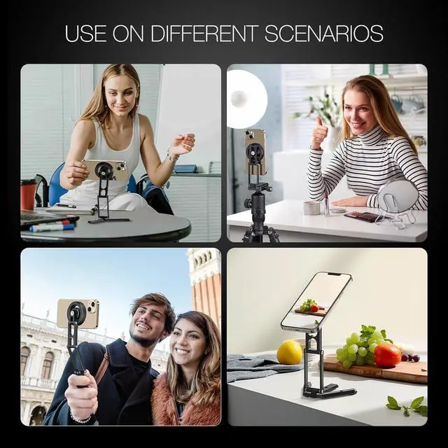 Alt view image 6 of 7 - Magnetic Pocket Phone Tripod Foldable Compatible with Magsafe for iPhone 15/14/13/12 Plus Pro Max Series, Mini Cell Phone Tripod Mount Handle Smartphone Desk Stand Travel All in One