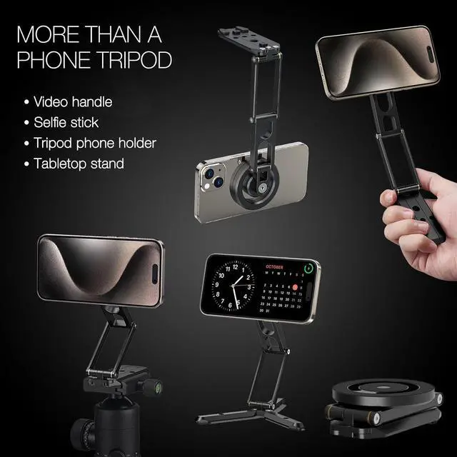 Alt view image 7 of 7 - Magnetic Pocket Phone Tripod Foldable Compatible with Magsafe for iPhone 15/14/13/12 Plus Pro Max Series, Mini Cell Phone Tripod Mount Handle Smartphone Desk Stand Travel All in One
