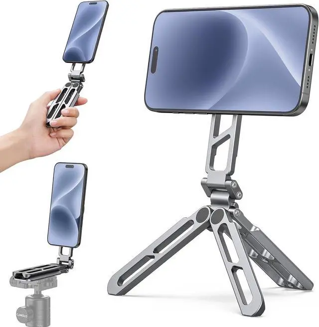 Main image of Magnetic Pocket Phone Tripod Foldable Compatible with Magsafe for iPhone 15/14/13/12 Plus Pro Max Series, MG-05 Plus Cell Phone Tripod Mount Handle Smartphone Desk Stand Travel All in One