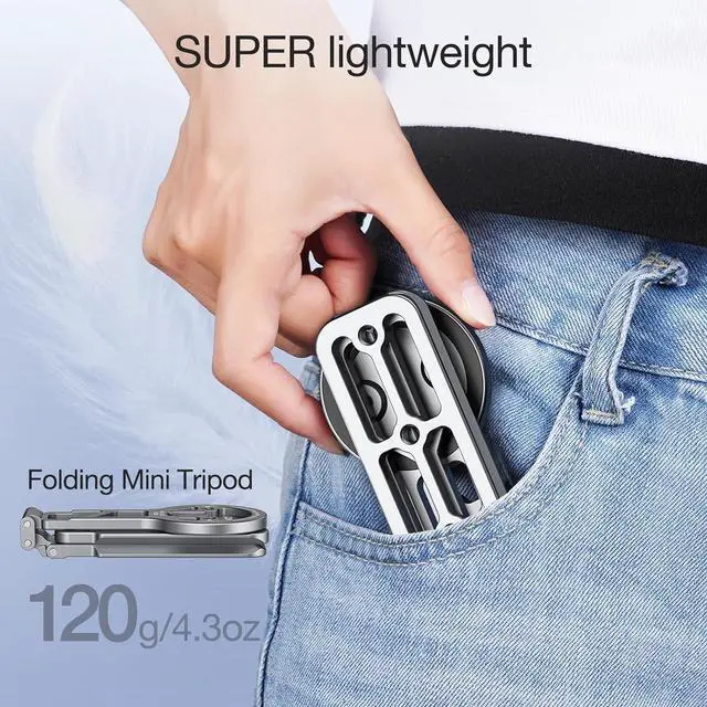 Alt view image 3 of 7 - Magnetic Pocket Phone Tripod Foldable Compatible with Magsafe for iPhone 15/14/13/12 Plus Pro Max Series, MG-05 Plus Cell Phone Tripod Mount Handle Smartphone Desk Stand Travel All in One