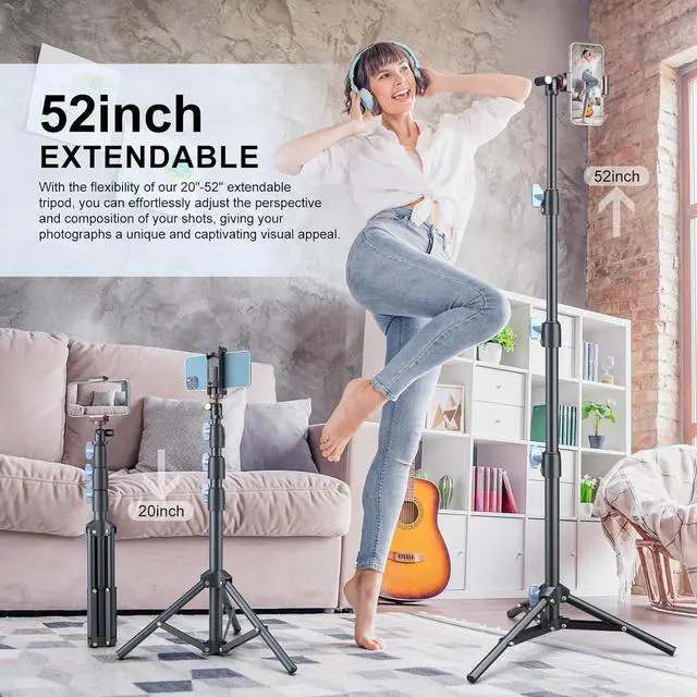 Alt view image 5 of 7 - Selfie Stick & Tripod LINCO, Integrated, Heavy Duty, Lightweight, Bluetooth Remote for Apple & Android Devices, Separable Tripod Feet, Extends to 52", Black