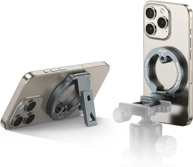 Main image of Magnetic Phone Tripod Mount Mini Compatible with Magsafe iPhone 16/15/14/13 Series, MG-01 Aluminum Tripod Mount Adapter with 1/4-20 & Cold Shoe