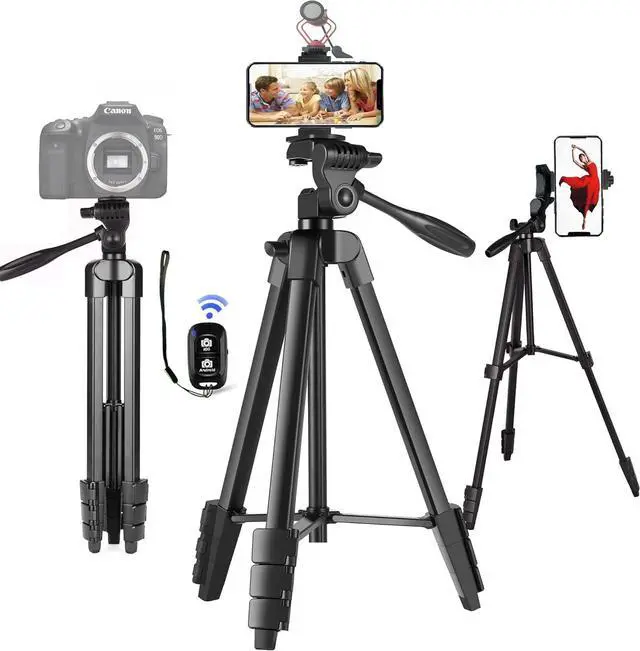 Main image of 55'' Camera Tripod with Travel Bag, Cellphone Tripod with Remote, Aluminum Portable Travel Tripod Stand with Phone Mount for Phone/Camera/Projector/DSLR/SLR