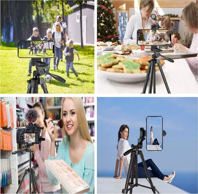 Alt view image 7 of 7 - 55'' Camera Tripod with Travel Bag, Cellphone Tripod with Remote, Aluminum Portable Travel Tripod Stand with Phone Mount for Phone/Camera/Projector/DSLR/SLR