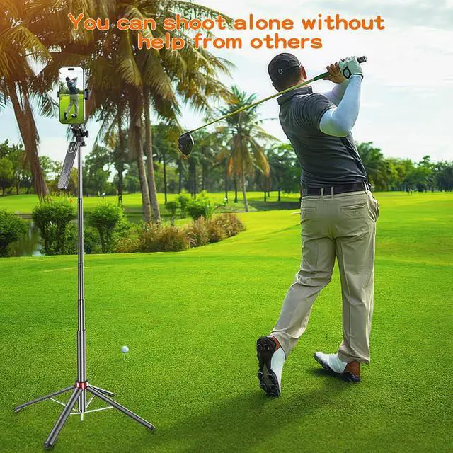 Alt view image 6 of 7 - Monopod and Tripod Selfie Stick to Record Golf Swing - Etendable Cell Phone Tripod Stand with Wireless Remote and Phone Holder, Golf Training Aid - Compatible with All iPhone Android Phone