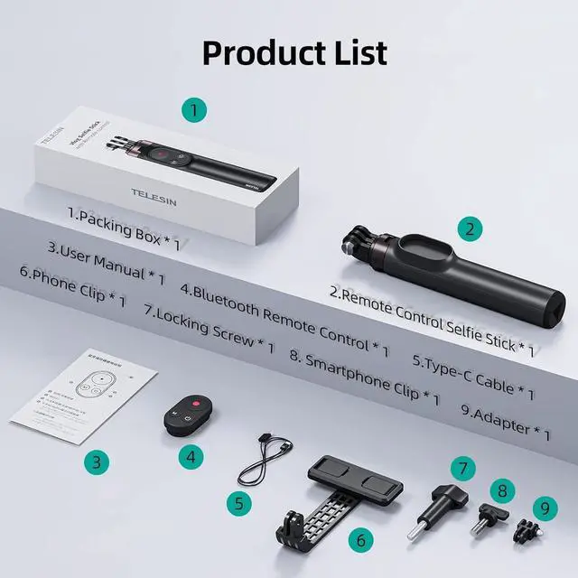 Alt view image 6 of 7 - AFAITH Extendable Selfie Stick Tripod with Remote Control for GoPro Hero 13 12 11 10 9 8 MAX and Smartphone, Stable Portable Pole Monopod with Wireless Bluetooth Remote for GoPro and Smartphone