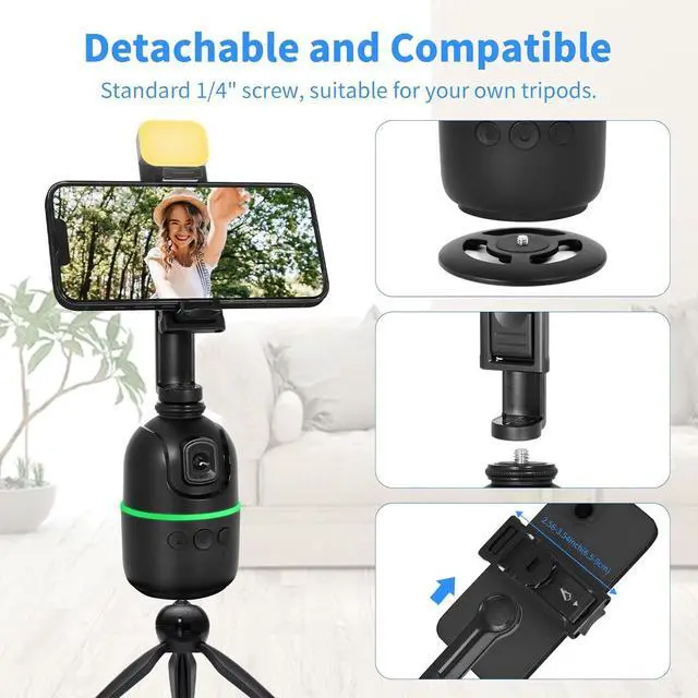 Alt view image 5 of 6 - KozyOne Auto Face/Body Tracking Tripod, No App Required, 360° Rotation Phone Holder with Fill Light, Auto Tracking Phone Stand, Smart Gesture Control, for Vlog, Tiktok, Streaming, Zoom