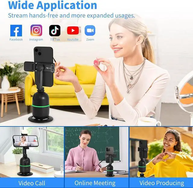 Alt view image 6 of 6 - KozyOne Auto Face/Body Tracking Tripod, No App Required, 360° Rotation Phone Holder with Fill Light, Auto Tracking Phone Stand, Smart Gesture Control, for Vlog, Tiktok, Streaming, Zoom