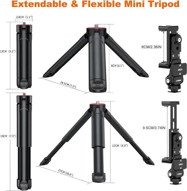 Alt view image 2 of 7 - COMAN EX390 Extendable Mini Camera Tripod, Desktop Stand with Metal Phone Tripod Mount, Tabletop Tripod with 1/4" Screw for DSLR Camera Webcam Phone Holder Selfie Stick Vlog