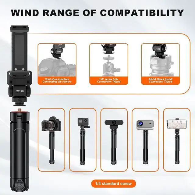 Alt view image 4 of 7 - COMAN EX390 Extendable Mini Camera Tripod, Desktop Stand with Metal Phone Tripod Mount, Tabletop Tripod with 1/4" Screw for DSLR Camera Webcam Phone Holder Selfie Stick Vlog