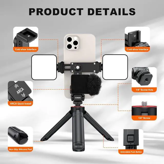 Alt view image 5 of 7 - COMAN EX390 Extendable Mini Camera Tripod, Desktop Stand with Metal Phone Tripod Mount, Tabletop Tripod with 1/4" Screw for DSLR Camera Webcam Phone Holder Selfie Stick Vlog