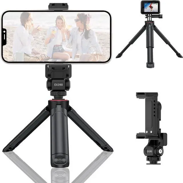 Main image of COMAN EX390 Extendable Mini Camera Tripod, Desktop Stand with Metal Phone Tripod Mount, Tabletop Tripod with 1/4" Screw for DSLR Camera Webcam Phone Holder Selfie Stick Vlog