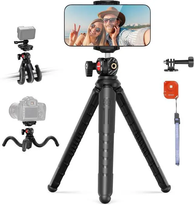 Main image of NEEWER Tripod for iPhone with Remote, Mini Flexible Phone Tripod Stand Vlog Selfie Stick with Phone Holder & Action Camera Adapter Compatible with iPhone GoPro Insta360 Samsung Digital Camera, TP35