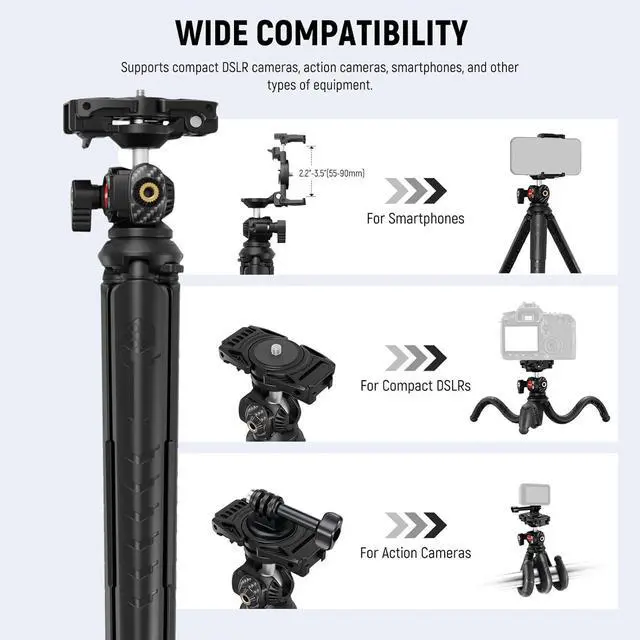 Alt view image 5 of 7 - NEEWER Tripod for iPhone with Remote, Mini Flexible Phone Tripod Stand Vlog Selfie Stick with Phone Holder & Action Camera Adapter Compatible with iPhone GoPro Insta360 Samsung Digital Camera, TP35
