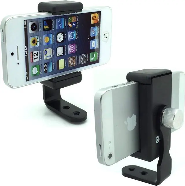 Alt view image 2 of 5 - AccessoryBasics 360° Swivel Smartphone Holder with 5/8" Metal Tripod Microphone Mic Stand Adapter Mount for All Smartphones