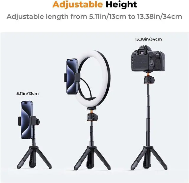 Alt view image 2 of 7 - K&F Concept Selfie Stick Tripod, Handheld Tripod Small Camera Tripod Max Load Capacity 2kg, 1/4" Screw Universal for Sony A1 II A7 IV ZV-1F Canon G7X EOS R5D R6 Mark II DJI OSMO Pocket 3.(Black)