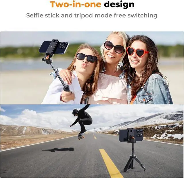 Alt view image 4 of 7 - K&F Concept Selfie Stick Tripod, Handheld Tripod Small Camera Tripod Max Load Capacity 2kg, 1/4" Screw Universal for Sony A1 II A7 IV ZV-1F Canon G7X EOS R5D R6 Mark II DJI OSMO Pocket 3.(Black)