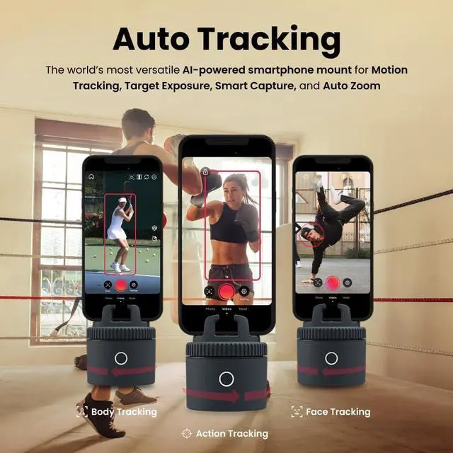 Alt view image 2 of 7 - Pivo Sports Lite Pack Auto Tracking Phone Holder, 360° Rotation Phone Stand for Sports Training, Racket Sports, Tennis, Gym, Basketball Video Tracker, Handsfree Photo & Video Recording - Gray